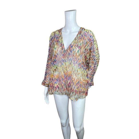 Rory Beca Silk Semi Sheer MultiColor Dolman Sleeve Tunic Top size Medium - Picture 6 of 9